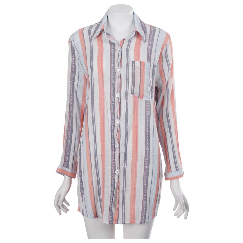 Breezy Lane Top S Striped Long Sleeve Button Up Tunic Southwest Casual